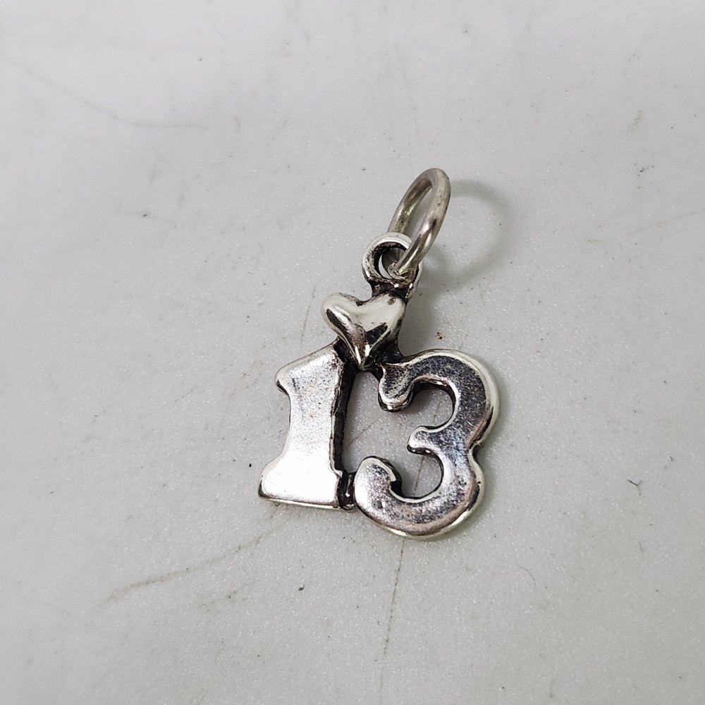 Vintage Number 13 W Heart Sterling Silver Bracelet Charm Or Pendant 1.6g Signed - Picture 2 of 6